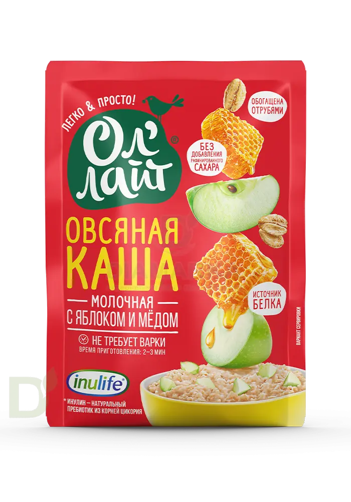 Каша овсяная молочная ОлЛайт Яблоко с медом, 40гр