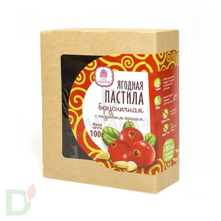 Пастила Брусничная с кедровым орехом Сибирский Кедр, 100г
